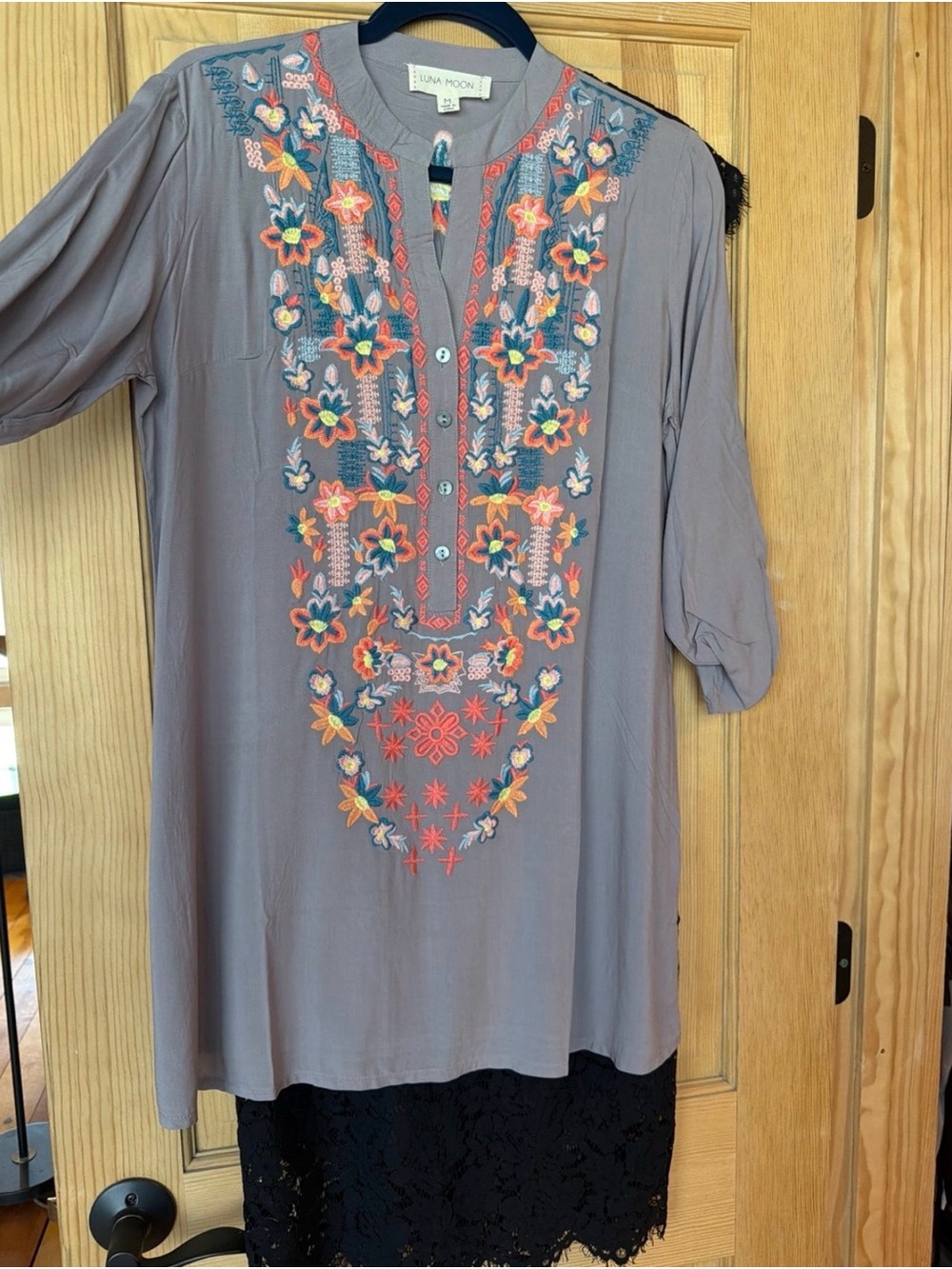 Gray Embroidered Floral Tunic